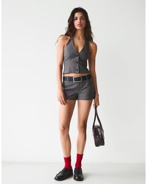 Bershka Mini Shorts With Belt Loops - Grey