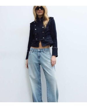 Stradivarius Low-Rise Straight Jeans With Studded Pockets - Blue