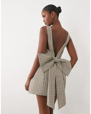 ASOS Tailored Check Button Detail Mini Dress With Pockets - Brown
