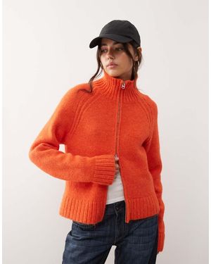 Weekday Wool Blend Hairy Knit Zip Through Cardigan - Red