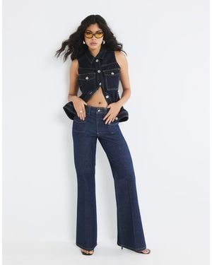 River Island High Rise Pocket Detail Flare Jeans - Blue