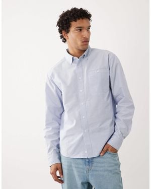 Farah Archive Cristo Long Sleeve Stripe Box Logo Shirt - Blue