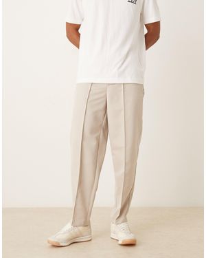 ASOS Straight Leg Pants With Elastic Waist Band And Pintucks - Natural