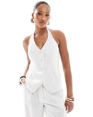 4th & Reckless Chaleco De Sastre Blanco Abotonado Con Raya Diplomática Y Cuello Halter De (Parte De Un Conjunto)