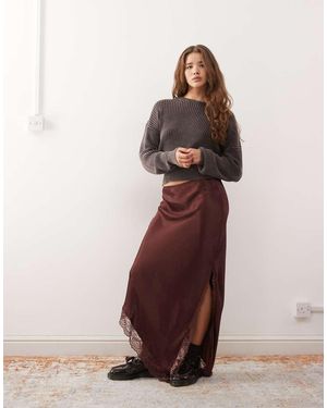Reclaimed Vintage Midi Skirt With Asymmetric Hem With Lace - Brown