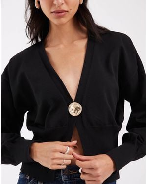 ASOS Gestrickte, kompakte strickjacke mit goldfarbenen metall-details - Schwarz