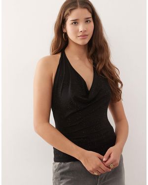 Weekday – tief ausgeschnittenes neckholder-oberteil - Schwarz