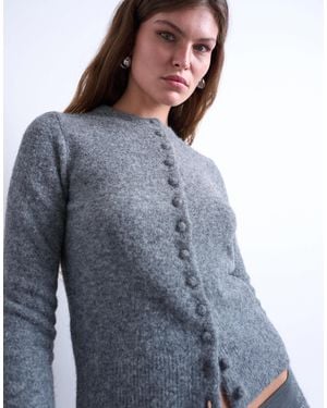 TOPSHOP Knit Covered Button Cardigan - Blue