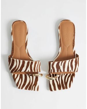 TOPSHOP Mina Mule Flat Sandals With Hardware Hair On Real Leather Zebra-green - White