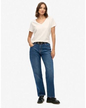 Superdry Cotton Mid Rise Straight Jeans - Blue
