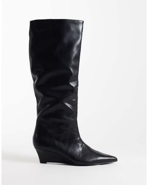 SEQWL Verfeinerte keilstiefel bis zum knie - Schwarz