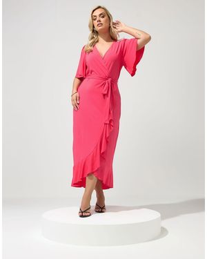 Yours Clothing Ruffle Hem Wrap Dress - Pink