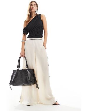 Lioness Satin Contrast Pipping Wide Leg Trousers - White