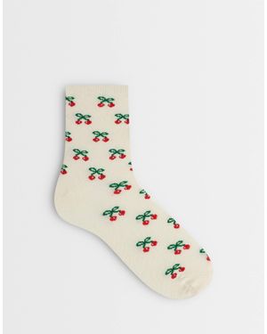 Vero Moda Cherry Print Ankle Socks - Natural