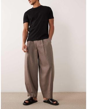 ASOS Smart Wide Barrel Leg Trousers With Wool - Brown