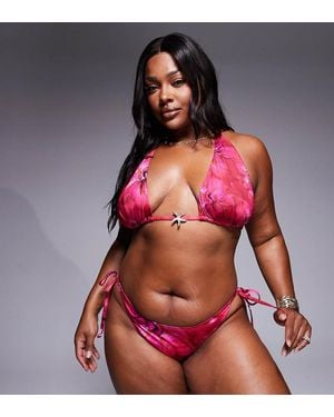 ASOS Asos Design Curve Rio Floral Print Tie Side Bikini Bottom - Red