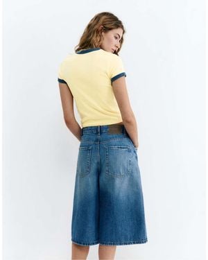 Pull&Bear Ribbed T-shirt With Graphic - Blue
