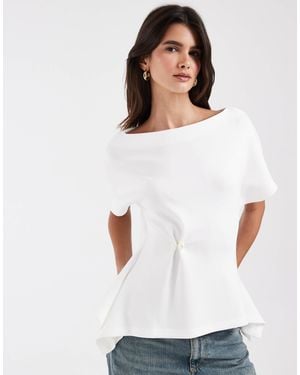 Vero Moda Cinched Waist T-shirt With Pearl Detail - White