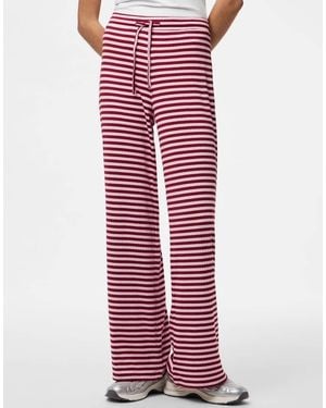 Pieces Laya Gestreepte Broek Met Wijde Pijpen En Middelhoge Taille - Rood