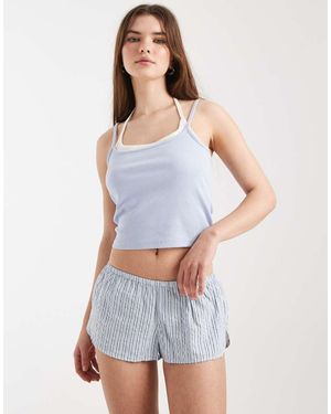 Cotton On Pantalones Cortos Estilo Girlfriend A Rayas Azules Y Violetas De Franela De - Blanco
