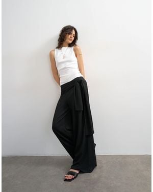 TOPSHOP Plisse Wrap Scarf Detail Pants - White