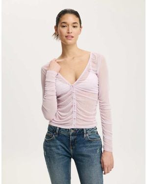 Cotton On Alix Mesh Button Through Long Sleeve - Purple