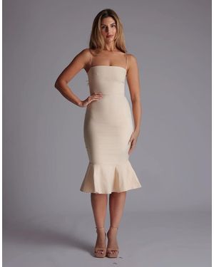Vesper Square Neckline Frill Hem Midi Dress - Grey