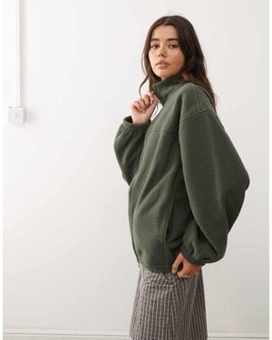 Weekday Oversized Borg Zip Fleece - Green