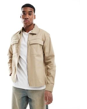 River Island Zip Front Over Shirt - Natural