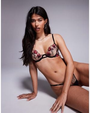 Bluebella Calista Sheer Bra With Floral Embriodery - Multicolour