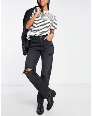 Stradivarius Straight Leg Jean With Rip - Blue