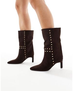 SEQWL Benz Kitten Heel Studded Ankle Boots - Black