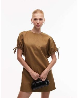 ASOS Crew Neck Mini Dress With Tie Sleeve Detail - Brown