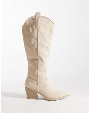 SEQWL Botas Por La Rodilla De Estilo Wéstern De -Blanco