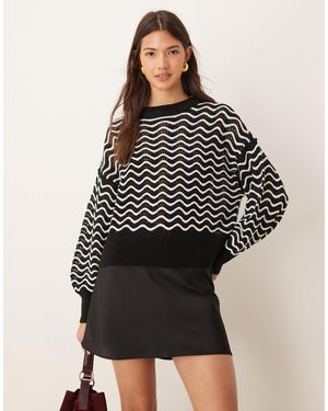 Jdy Zig Zag Stripe Detail Jumper - Black