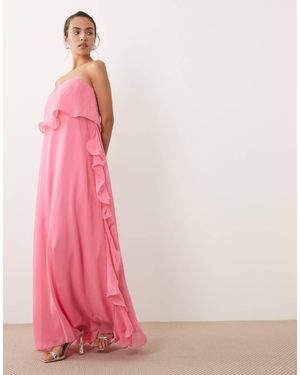 Vero Moda Vestido Maxi Bandeau De Gasa Con Detalle De Borde De Volantes En - Rosa
