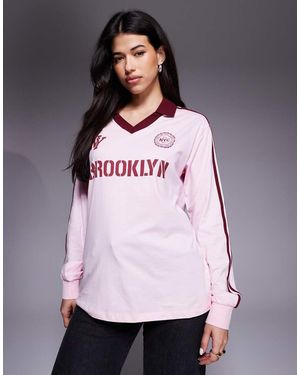 Edikted Brooklyn Contrast Oversized Polo Top - Purple