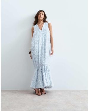 ARRANGE Textured Maxi Dress With Frill Detail - Blue