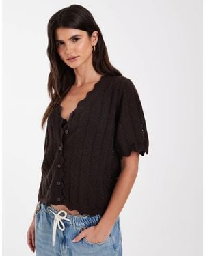Pieces Frill Trim Short Sleeve Knitted Cardigan - Black
