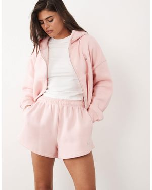Kaiia Cotton Blend Silver Hardware Logo Sweat Shorts - Pink