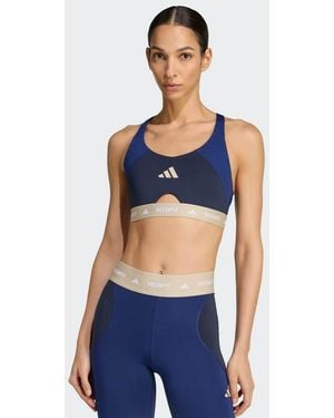 adidas Originals Techfit Workout Colour Block Medium Support Bra - Blue