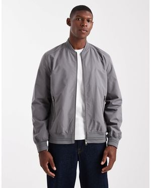Threadbare Zip Front Bomber Jacket With Pockets - Gray