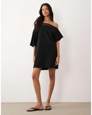 ASOS Mini Jurk Met Blote Schouders En Kant - Zwart