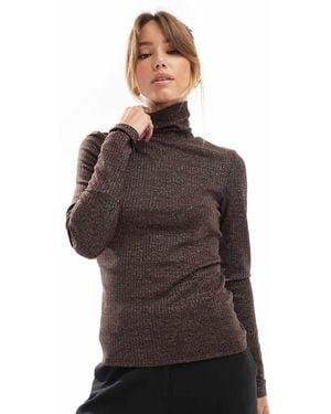 ONLY High Neck Lurex Top - Brown