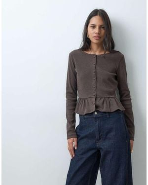 Miss Selfridge Top Peplum De Manga Larga En - Gris