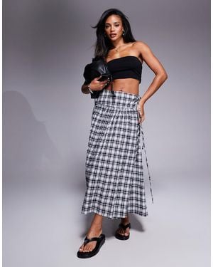 ASOS Dropped Waist Kilt Mid Skirt - Blue