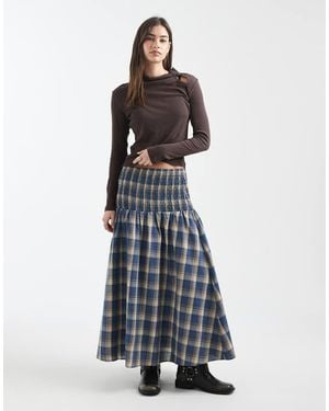 Daisy Street Shirred Drop Waist Maxi Skirt - Blue