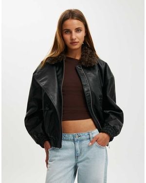 Cotton On Darcy Faux Leather Bomber - Black