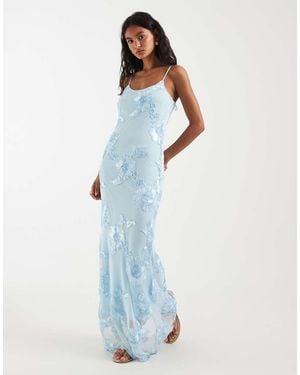 Pieces Vestito Lungo Azzurro Con Spalline Sottili - Blu