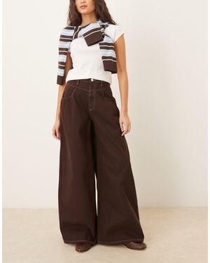 ASOS Front Yoke Wide Leg Jeans - Brown
